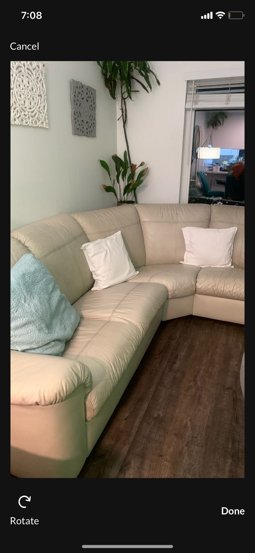 Leather Cream Sectional Couch 