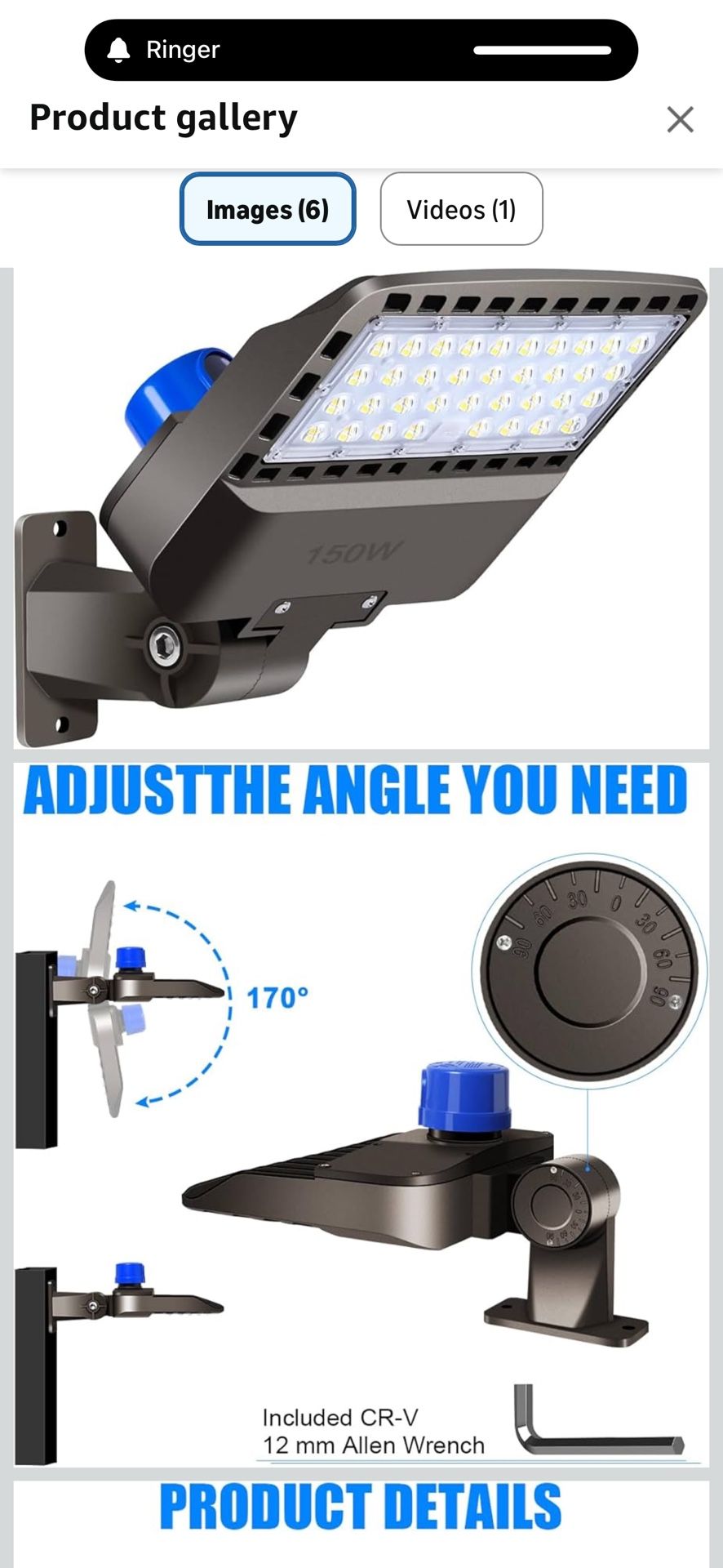 Juyace 150W LED Dusk to Dawn Flood Light, IP65 Waterproof Commercial Wall Building & Shoe Box Fixture, 5000K Daylight Outdoor Security Lighting for Ba