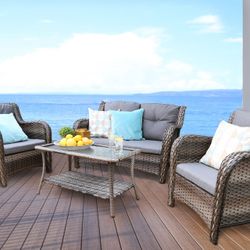 set with 2 sofa chairs 1 sofa couch and coffee table. Wicker furniture easy to clean. For outdoors or indoors family Garden Patio / Pool Party 