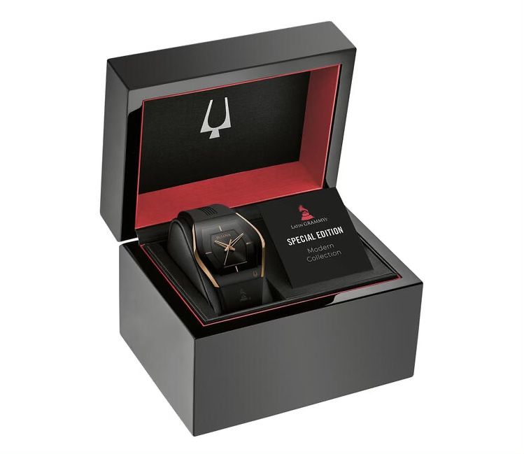 Mens Bulova Latin GRAMMY® Black Rosegold Strap Watch