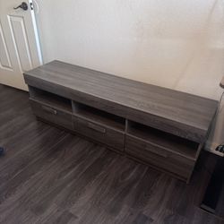 Rustic Oak Finish TV Stand Storage 3 Drawer And Open Media Compartments
