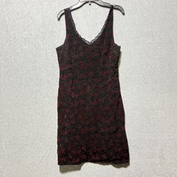 Black burgandy Embroidered floral gothic dress lacetrim romantic Y2K whimsigoth