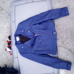 2 Jackets,  Small Blue Leather And Large Denim 