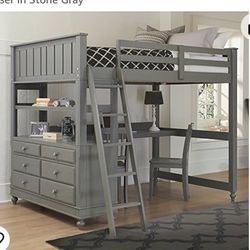 full size loft bed with desk  and 6 drawer dresser
