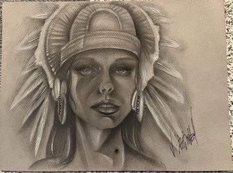 Original Aztec portrait , charcoal and graphite
