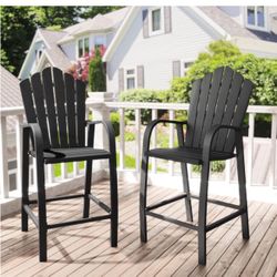 LUE BONA Balcony Tall Adirondack Chairs with Aluminum Frame, Poly Bar Height Adirondack Chairs, Weather Resistant High Chairs for Deck, Porch, Set of