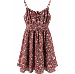 Women’s Floral Mini Dress Smocked Waist Spaghetti Strap Brown Size XS