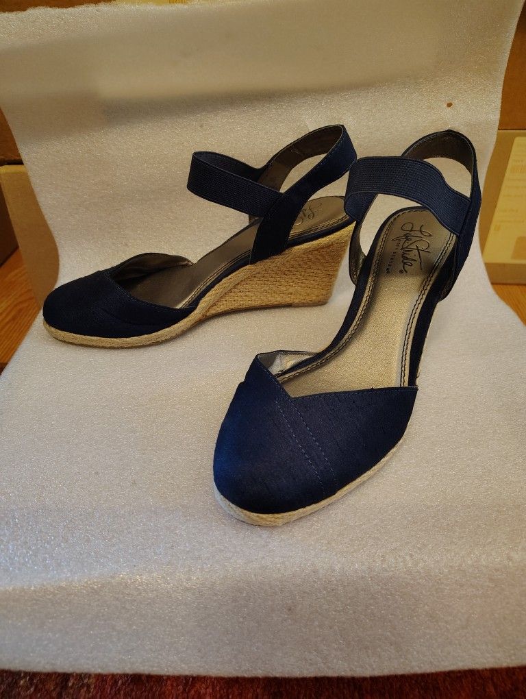 LifeStride SoftStyle Blue Espadrille Elastic Strap Sandal Size 7.5M