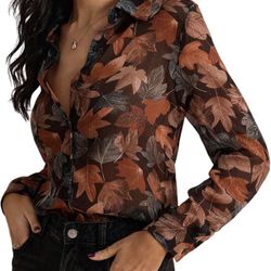 Medium SweatyRocks Women's Floral Print Button Down Long Sleeve Blouses Dressy Casual Tops  