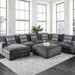 Brand New Plush Grey Chenille Sectional Sofa (Ottoman Sold Separately)
