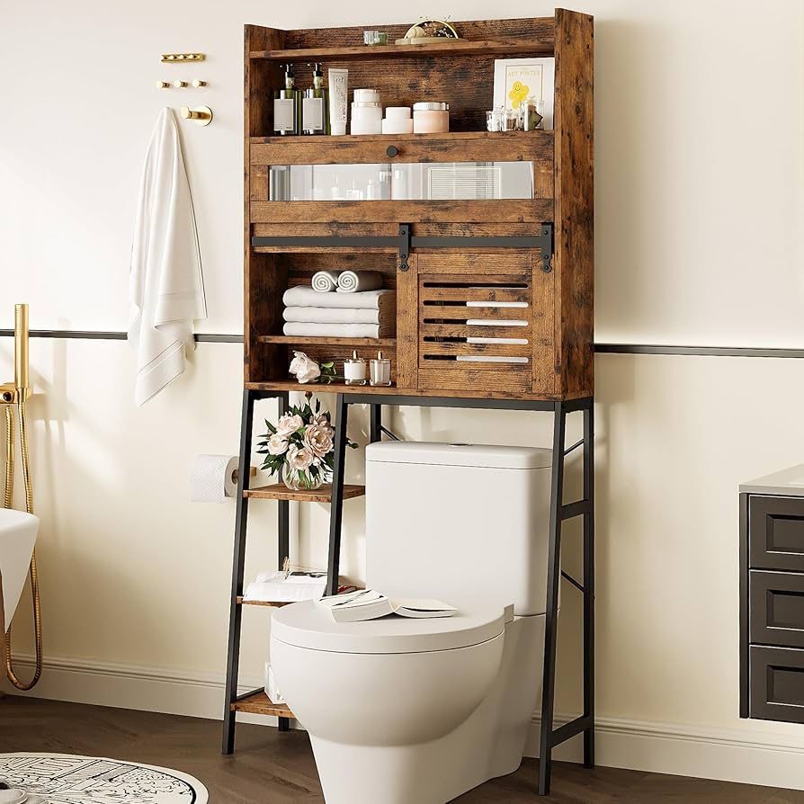 Over The Toilet Storage with Cabinet, Sliding Barn Door, Side