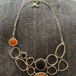 Goldtone and Glass Fossil Necklace 