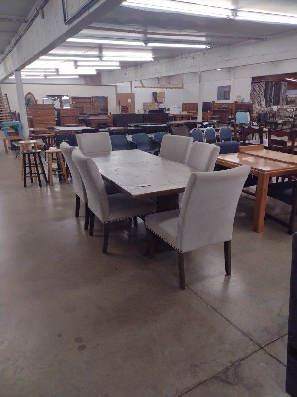 7 Foot Table W/ 6 Upholstered Chairs