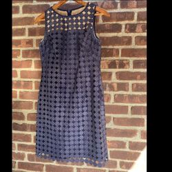EUC Lauren Ralph Lauren Shiny Indigo Blue Sleeveless Dress Womens Petite 4P
