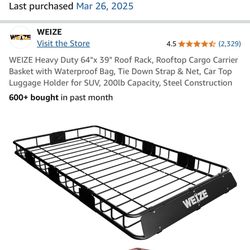 64"x 39" Heavy Duty Roof Rack, Rooftop Cargo Carrier Basket with Waterproof Bag, Tie Down