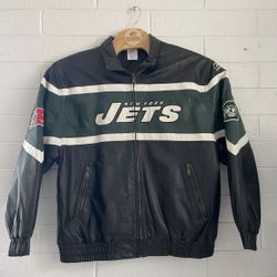 Vintage Reebok New York Jets Leather Jacket Quilted Pattern Inside Men’s X-Large
