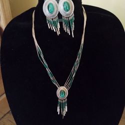 Stunning Malachite And Sterling Silver Jewelry Set