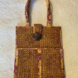 Vera Bradley Bali Gold Cane Tote Bag 