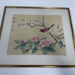 Vintage Chinese watercolor painting on silk
