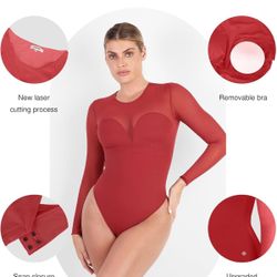 Shapewear Illusion Mesh Long Sleeve Tummy Control Bodysuit