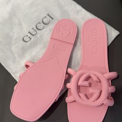 Women Pink Gucci Rubber Sandals Size 38 