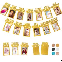 Brand: GOSALISU  1st Birthday Photo Banner for Baby from Newborn to 12 Months, Girls or Boys Monthly Milestones Garland Decorations One Year Old First