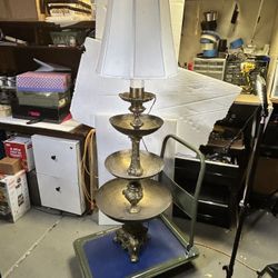 Rare Mid Century Brass Floor Lamp Hand Made Etched Mexico