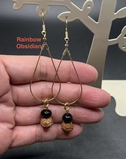 Rudraksha & Rainbow Obsidian Genuine Handmade Earrings