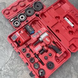Milwaukee M18 18V Lithium-Ion 1/2 - 4” Force Logic High Capacity Cordless 10T Knock Out Knockout Tool Kit w/ Die Set 1x 5.0 Ah Batteries  $1399