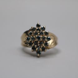 10K Yellow Gold Blue Diamond Cluster Ring 0.63 CTW Size 6.25