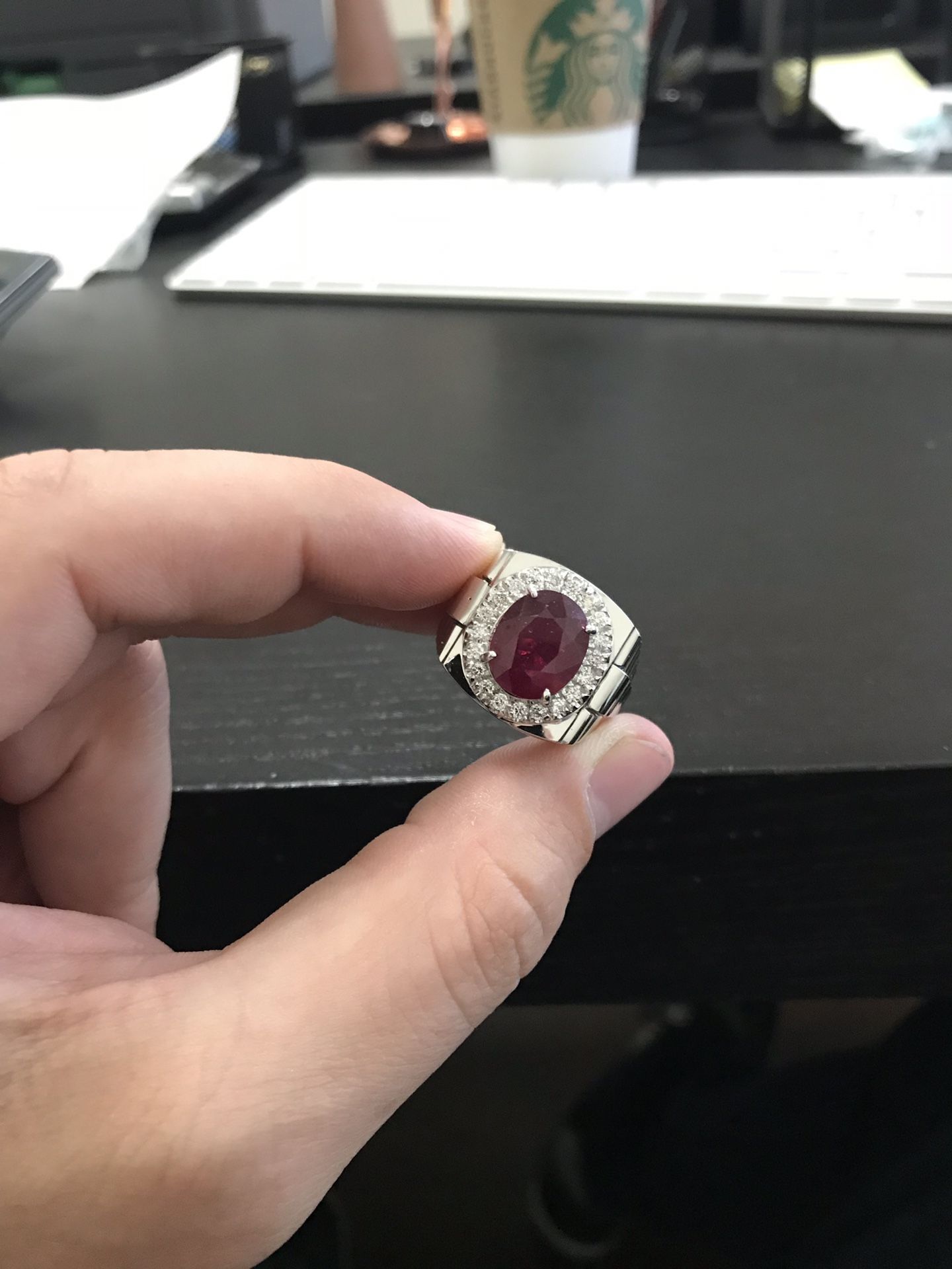 14k solid gold mens natural diamond and ruby ring