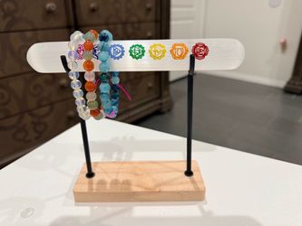 Chakra Beaded Bracelets Set with Selenite Display Stand
