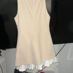 Nude Sleeveless Dress with White Pleated Hem (New w/ Tag)