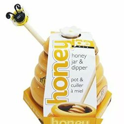 JOIE Honey Pot Ceramic Jar & Wood Dipper MSC Beehive with Bee Spoon