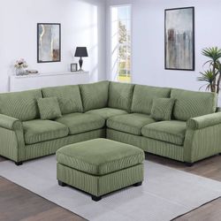 Brand New Green Corduroy Vintage Style Sectional 