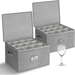 🔥Brand new🔥 Glass Storage Box, Glassware Storage Containers w/Hard Shell Side Bottom Support & Padded Dividers, Stackable Stemware Storage Case for