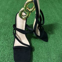 Black suede chunky heel sandals size 10 