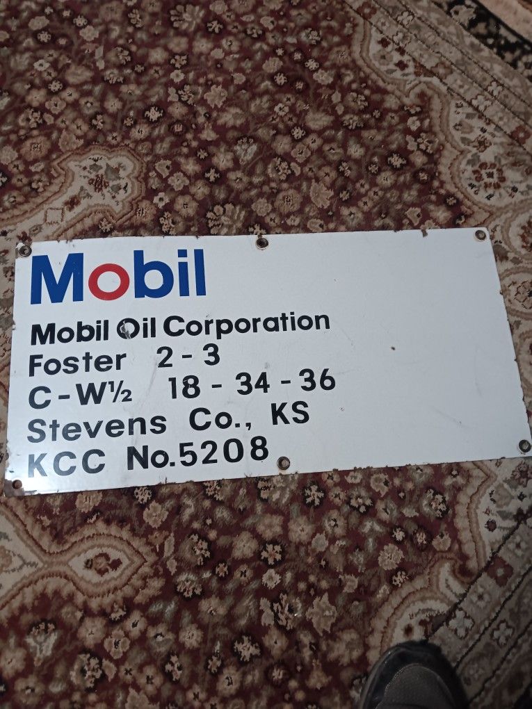 Vintage - 12" x 24" - Mobil Oilfield Lease Porcelain Sign
