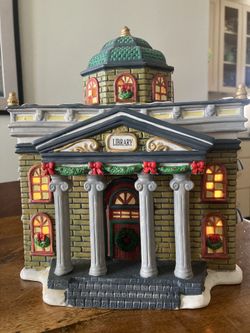 Christmas Village Lighted Library 