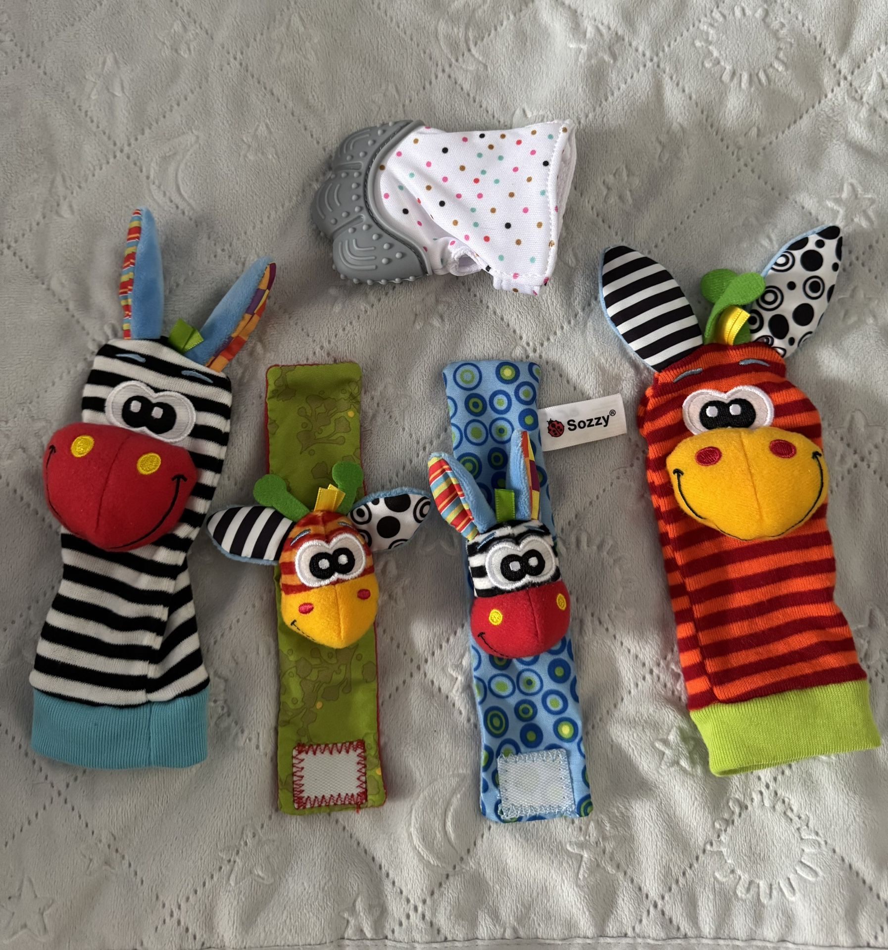 Newborn Rattle Socks And Teether Mitten