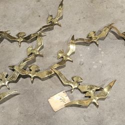 Large Vintage MCM Brass Bijan Wall Art Sculpture Birds