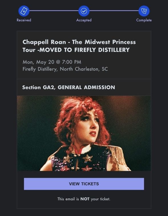 2 Tickets For Chappell Roan @ Firefly Distillery In North Charleston