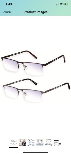 2Pcs Blue Light Blocking Reading Glasses Women Men Computer Reading Glasses Metal Frame (Brown,Grey 2.0)