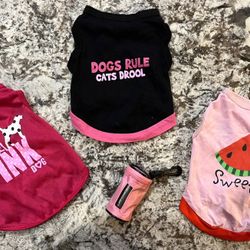 Girl Dog Clothes (PINK, Cats Drool, Sweet) Size Small + Poopie Bags in a Cute PInk Case