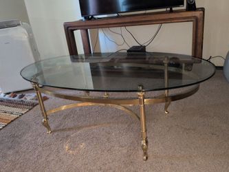 Ethan Allen Brass and Glass Oval Coffee Table