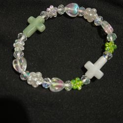 White And Green Cross Handmade Bracelet 
