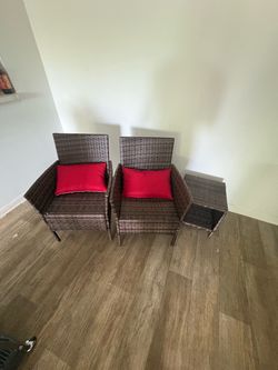 Wicker Patio Chair Set with Side Table