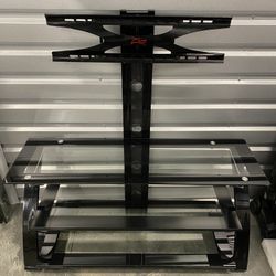 Glass & Metal TV Stand with Adjustable Integrated Mount   