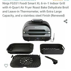  Ninja FG551 Foodi Smart XL 6-in-1 Indoor Grill with 4-Quart Air  Fryer Roast Bake Dehydrate Broil and Leave-in Thermometer, with Extra Large  Capacity, and a stainless steel Finish (Renewed): Home 