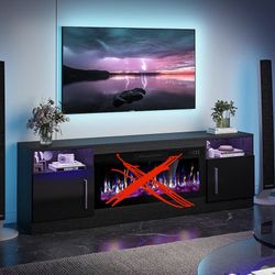 70" Modern Wood High Gloss with Highlight Storage Cabinet for Living Room Tv Stand (Black)